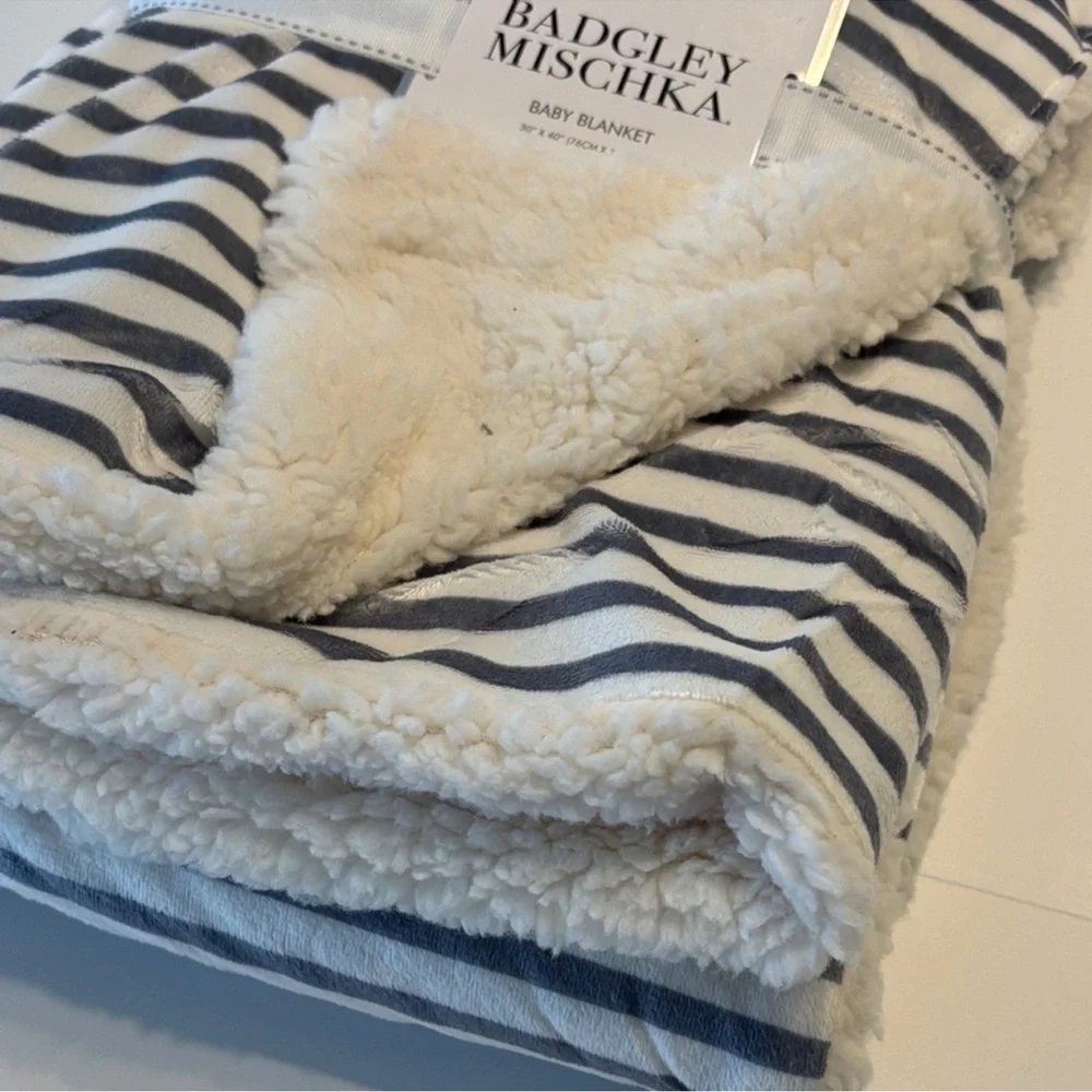 Badgley Mischka Baby Blanket Gray and White Striped 30